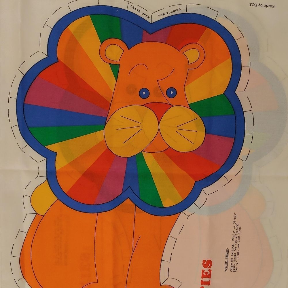 Fabric Panel Rainbow Lion Quilties to cut & Sew